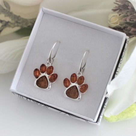 Kolczyki łapki z bursztynem