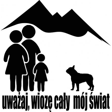 Naklejka rodzina z buldogiem francuskim