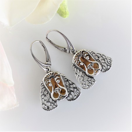 Kolczyki Cocker Spaniel angielski z bursztynem