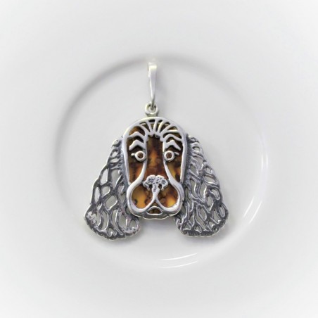 Zawieszka Cocker Spaniel angielski z bursztynem, duża