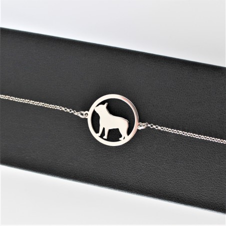 Bransoletka Buldog francuski w okręgu, łańcuszek