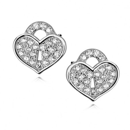 Kolczyki serca - kłódki z cyrkoniami