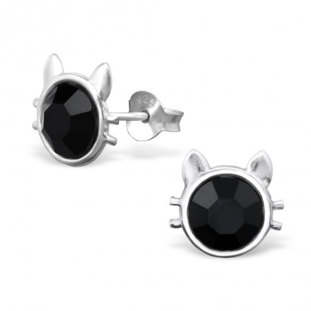 Kolczyki Koty z czarnym kryształem