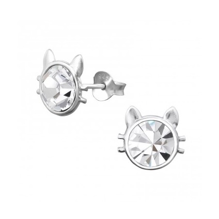 Kolczyki Koty z białym kryształem