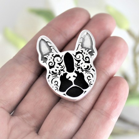 Broszka Buldog Francuski z onyksem