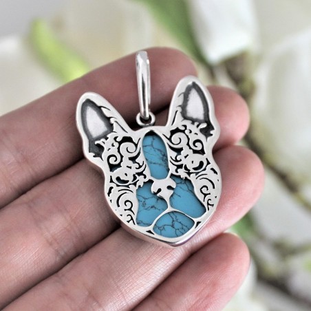 Zawieszka Buldog Francuski z turkusem