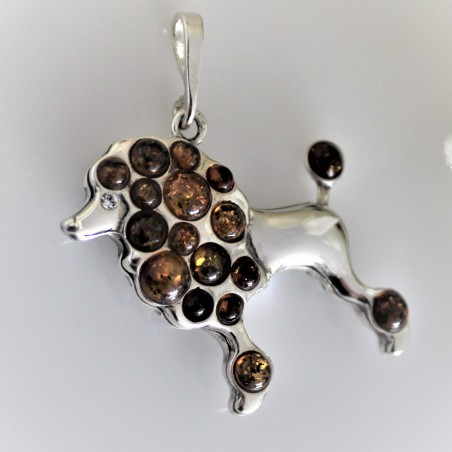 Zawieszka Pudel brązowy z bursztynami