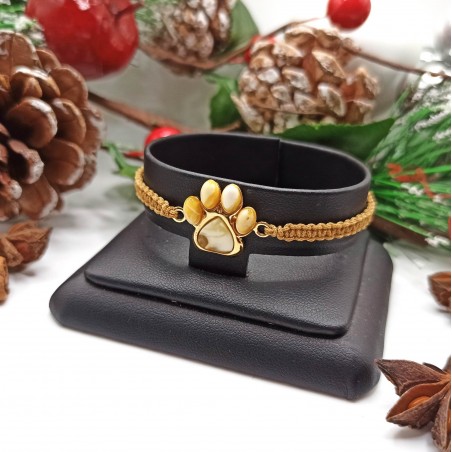 Bransoletka sznurkowa pozłacana z łapką i bursztynem mlecznym