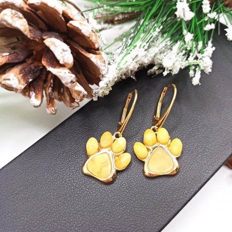 Kolczyki pozłacane łapki z bursztynem mlecznym