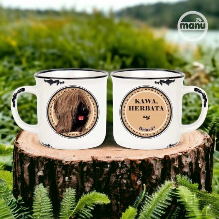 Kubek retro z psem Briard złoty