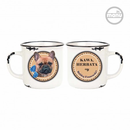Kubek retro z psem buldog francuski brązowy