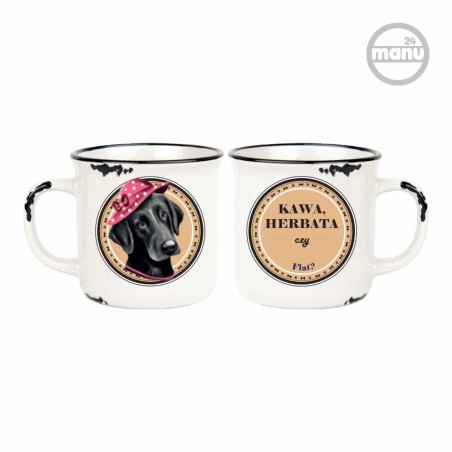 Kubek retro z psem Flat Coated Retriever
