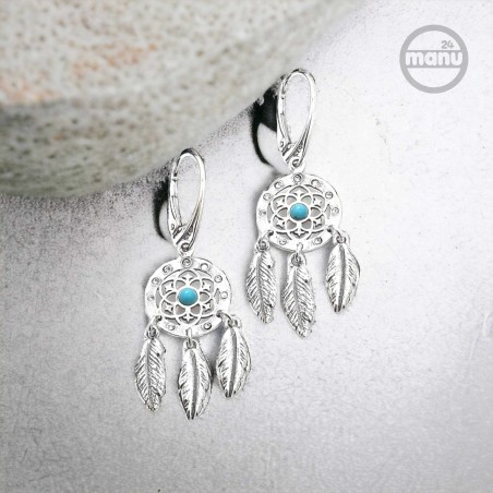 Kolczyki Łapacz Snów z turkusem