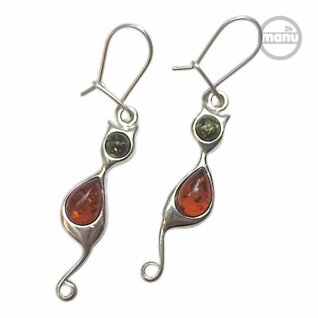 Kolczyki koty z bursztynami