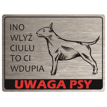 Tabliczka ostrzegawcza uwaga pies bulterier