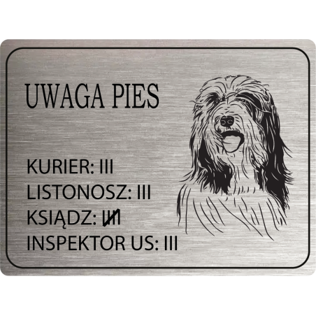 Tabliczka ostrzegawcza uwaga pies bearded collie