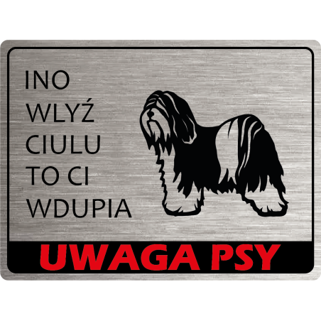 Tabliczka ostrzegawcza uwaga pies terrier tybetański