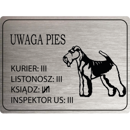 Tabliczka ostrzegawcza uwaga pies terrier walijski