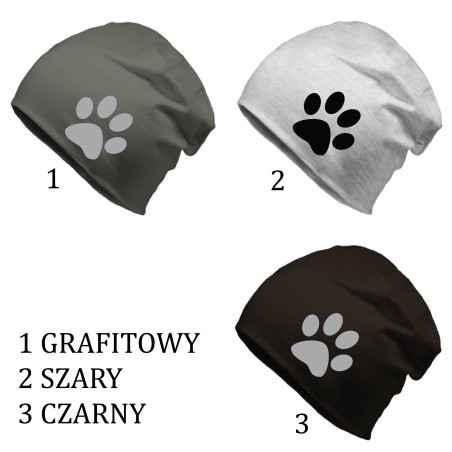 Czapka jesienna zimowa z psią łapą  ciepła czapka unisex prezent dla miłośnika psów