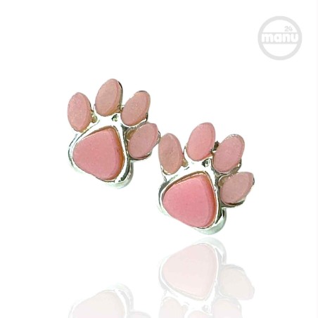 Kolczyki srebrne 925 z różowym agatem – psia lub kocia łapa 13 mm, sztyft,