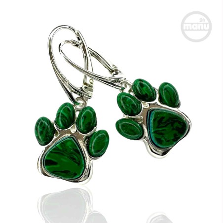 Kolczyki Srebrne z Malachitem – Łapki Szczęścia 925