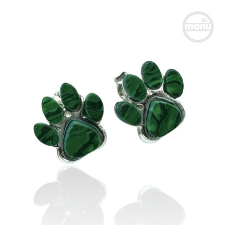 Kolczyki srebrne 925 z malachitem – psia lub kocia łapa 13 mm | kolczyki na sztyft | biżuteria dla miłośników zwierząt