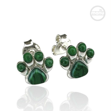 Kolczyki srebrne 925 z malachitem – psia lub kocia łapa 8 mm | kolczyki na sztyft | biżuteria dla miłośników zwierząt