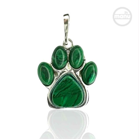 Zawieszka srebrna 925 z malachitem – psia lub kocia łapa 16 mm | bez łańcuszka | biżuteria dla miłośników zwierząt