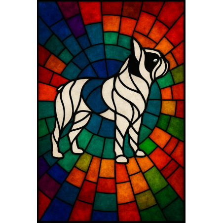 Dekoracyjny witraż akrylowy Buldog francuski – nadruk UV – dekoracja okna i wnętrz – produkt unikatowy