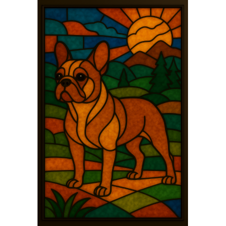 Dekoracyjny witraż akrylowy Buldog francuski– nadruk UV – dekoracja okna i wnętrz – produkt unikatowy